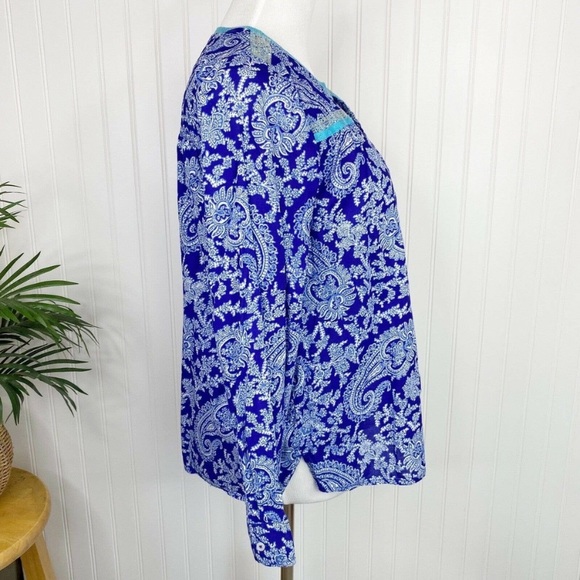 J. Crew Printed Peasant Paisley Top Boho Blouse Tunic E6540 Blue - Picture 8 of 13